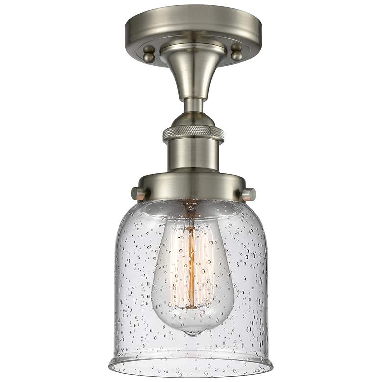 Image 1 Ballston Urban Bell 5"W Satin Nickel Semi.Flush Mount w/ Seedy Shade