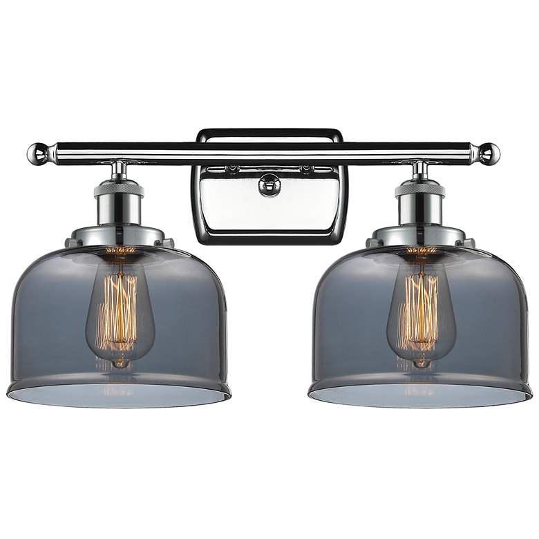 Image 1 Ballston Urban Bell 8" 18"W 2 Light Chrome Bath Light w/ Smoke Sh