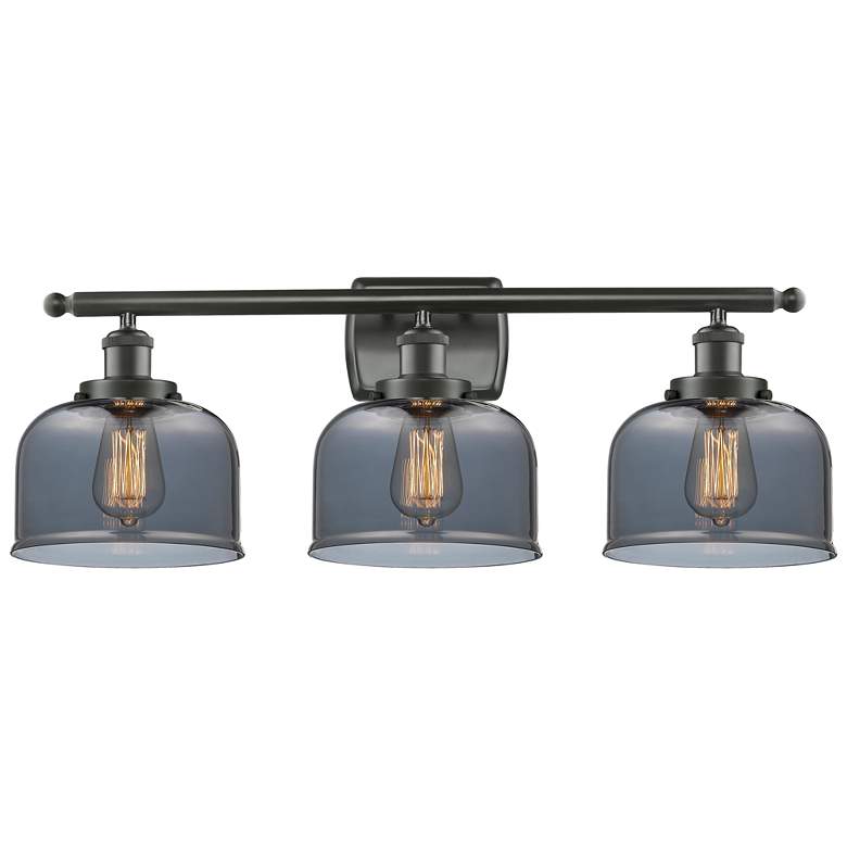 Image 1 Ballston Urban Bell 8" 28"W 3 Light Bronze Bath Light w/ Smoke Sh
