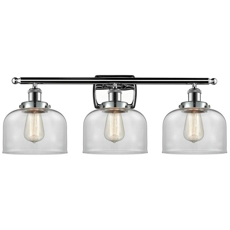 Image 1 Ballston Urban Bell 8" 28"W 3 Light Chrome Bath Light w/ Clear Sh