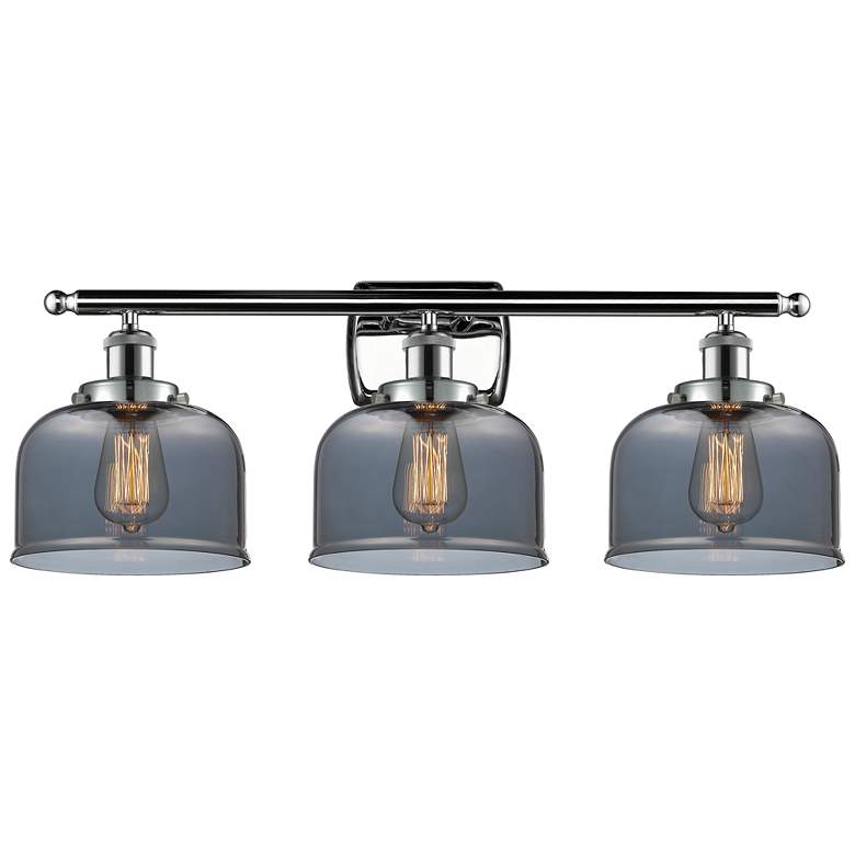 Image 1 Ballston Urban Bell 8" 28"W 3 Light Chrome Bath Light w/ Smoke Sh
