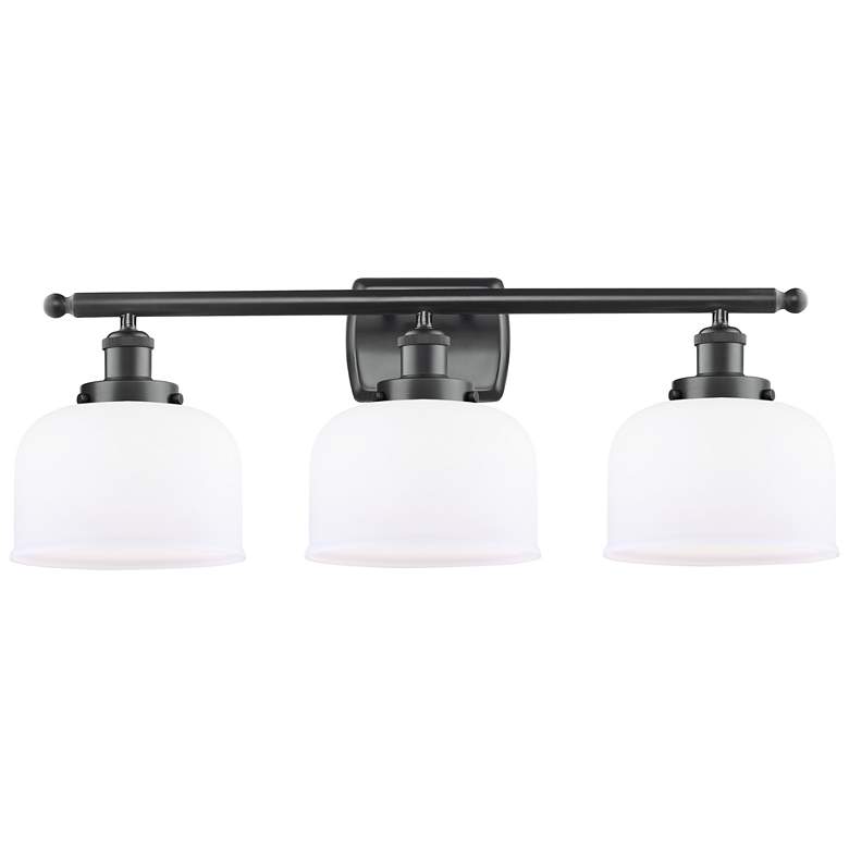 Image 1 Ballston Urban Bell 8" 28"W 3 Light Matte Black Bath Light w/ Whi