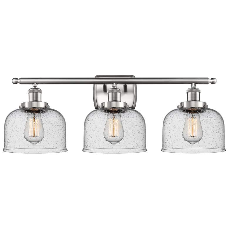 Image 1 Ballston Urban Bell 8" 3 Light 28" LED Bath Light - Satin Nickel