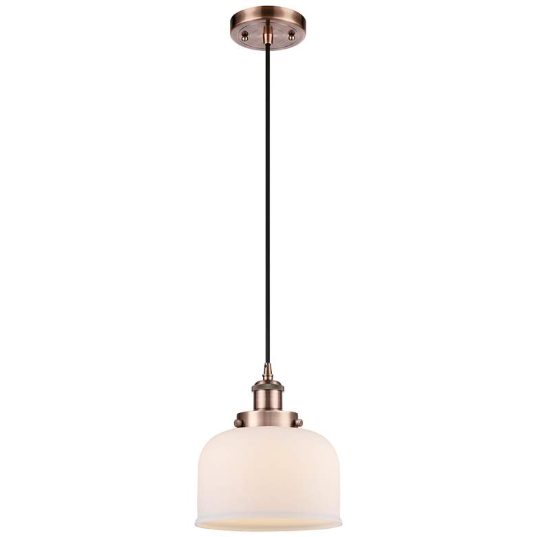 Image 1 Ballston Urban Bell 8" Antique Copper Corded Mini Pendant w/ White Sha