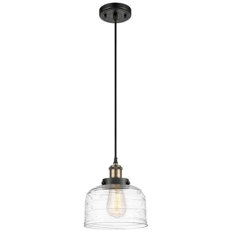 Image 1 Ballston Urban Bell 8" Black Brass Corded Mini Pendant w/ Deco Shade