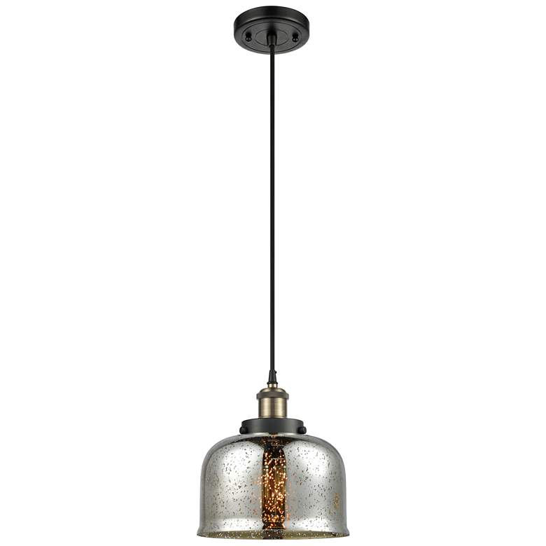 Image 1 Ballston Urban Bell 8" Black Brass Corded Mini Pendant w/ Mercury Shad