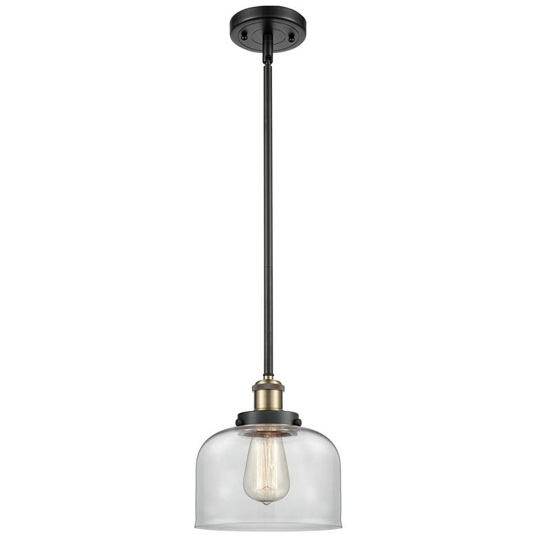 Image 1 Ballston Urban Bell 8" Black Brass Stemmed Mini Pendant w/ Clear Shade