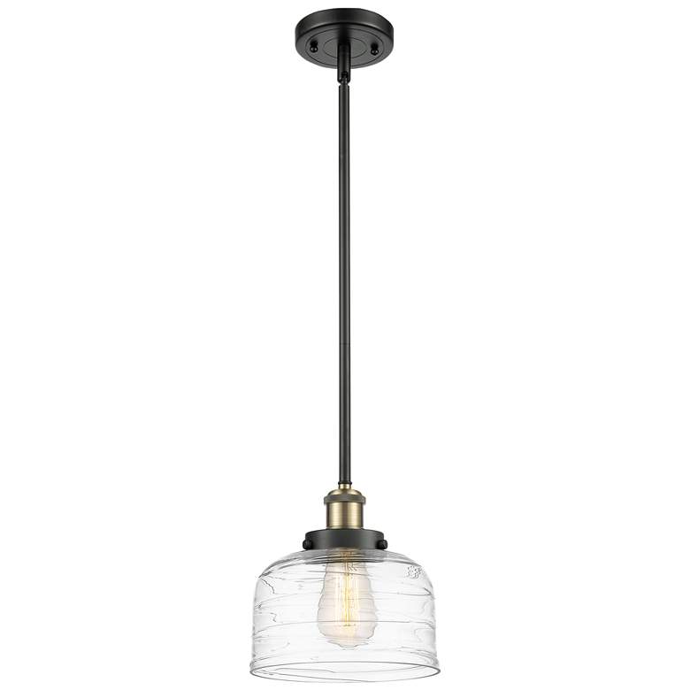Image 1 Ballston Urban Bell 8" Black Brass Stemmed Mini Pendant w/ Deco Shade