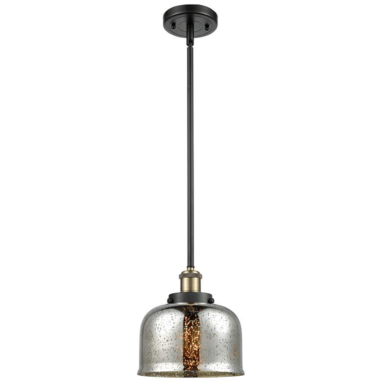 Image 1 Ballston Urban Bell 8" Black Brass Stemmed Mini Pendant w/ Mercury Sha