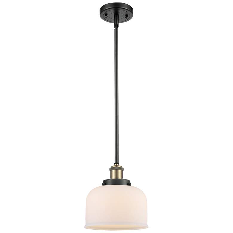 Image 1 Ballston Urban Bell 8" Black Brass Stemmed Mini Pendant w/ White Shade