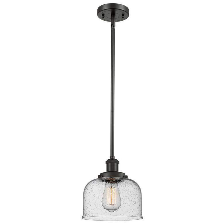 Image 1 Ballston Urban Bell 8" Bronze Stemmed Mini Pendant w/ Seedy Shade