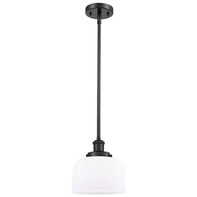Image 1 Ballston Urban Bell 8" Bronze Stemmed Mini Pendant w/ White Shade