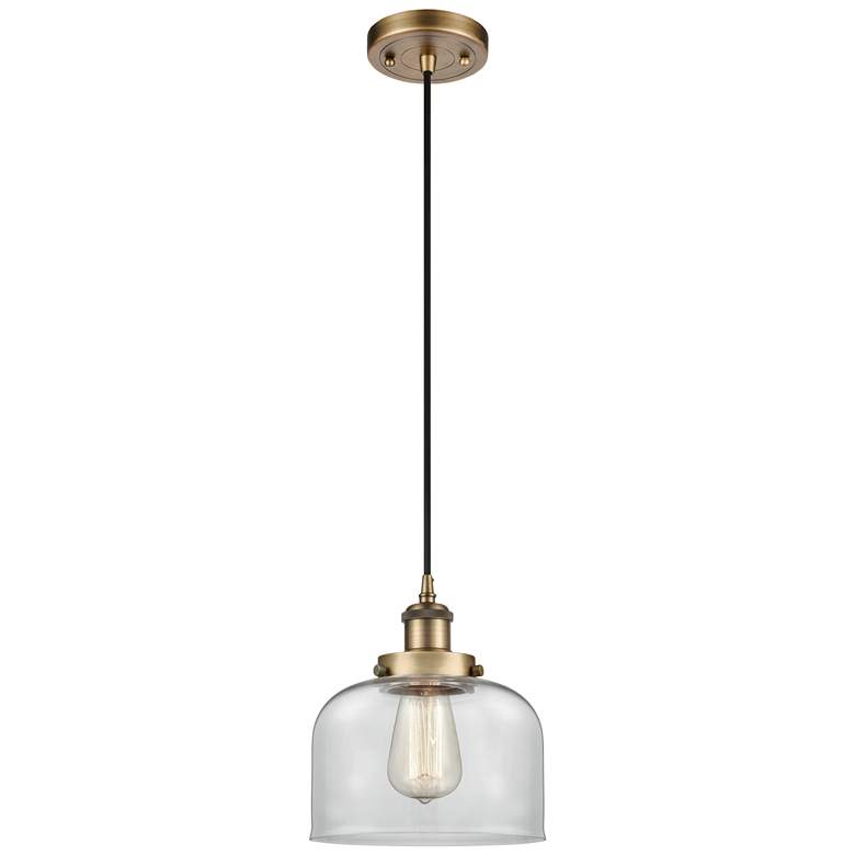 Image 1 Ballston Urban Bell 8" Brushed Brass Corded Mini Pendant w/ Clear Shad