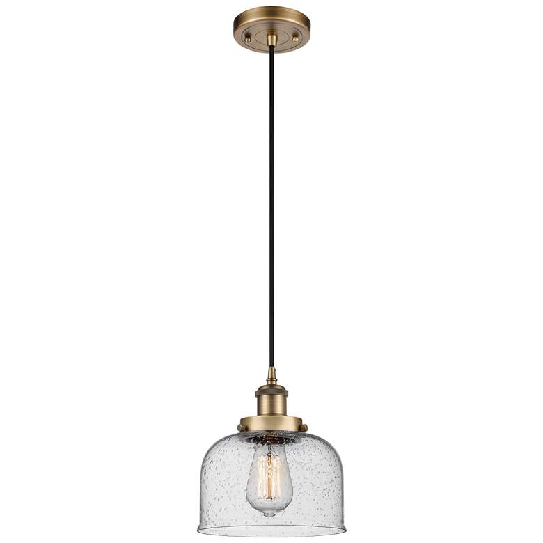 Image 1 Ballston Urban Bell 8" Brushed Brass Corded Mini Pendant w/ Seedy Shad