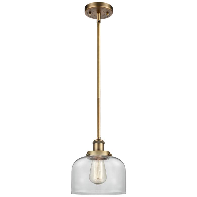 Image 1 Ballston Urban Bell 8" Brushed Brass Stemmed Mini Pendant w/ Clear Sha