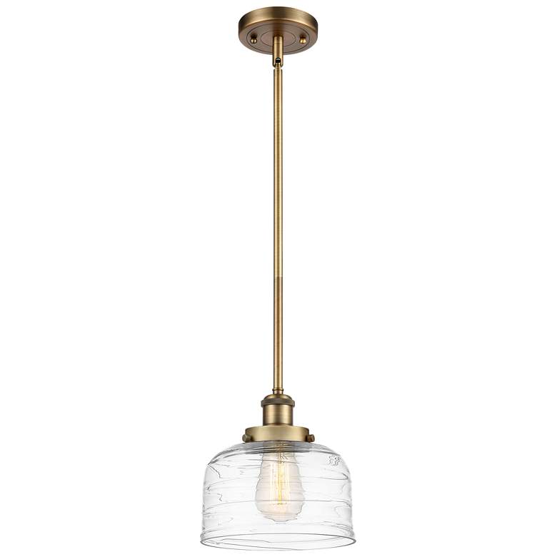 Image 1 Ballston Urban Bell 8" Brushed Brass Stemmed Mini Pendant w/ Deco Shad