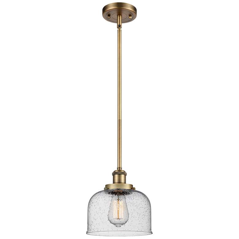 Image 1 Ballston Urban Bell 8" Brushed Brass Stemmed Mini Pendant w/ Seedy Sha