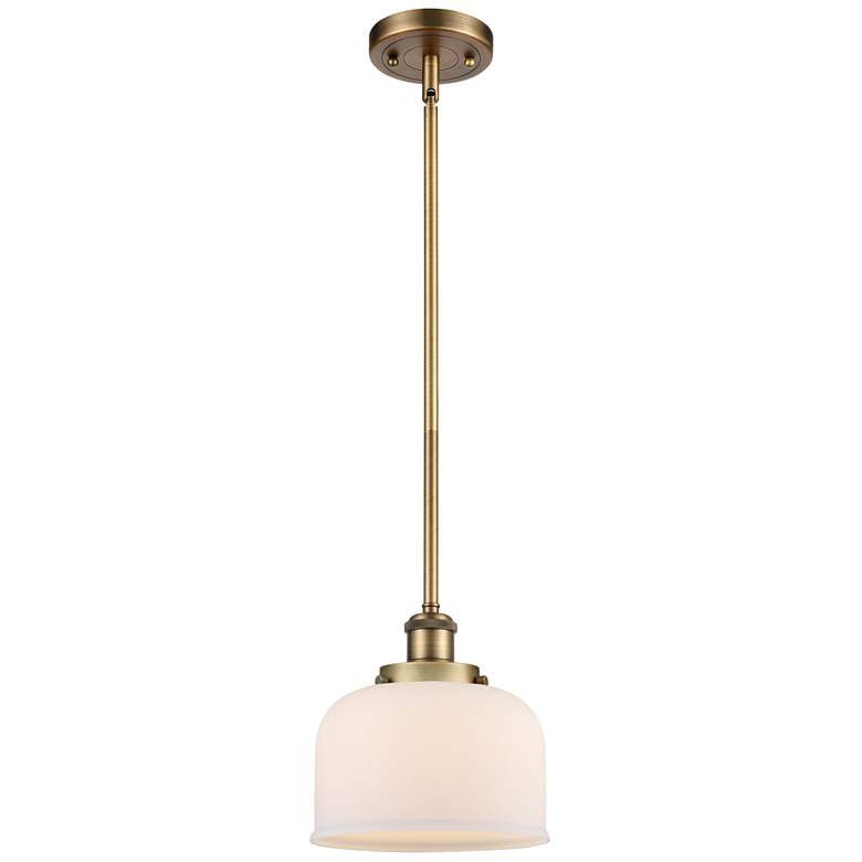 Image 1 Ballston Urban Bell 8" Brushed Brass Stemmed Mini Pendant w/ White Sha