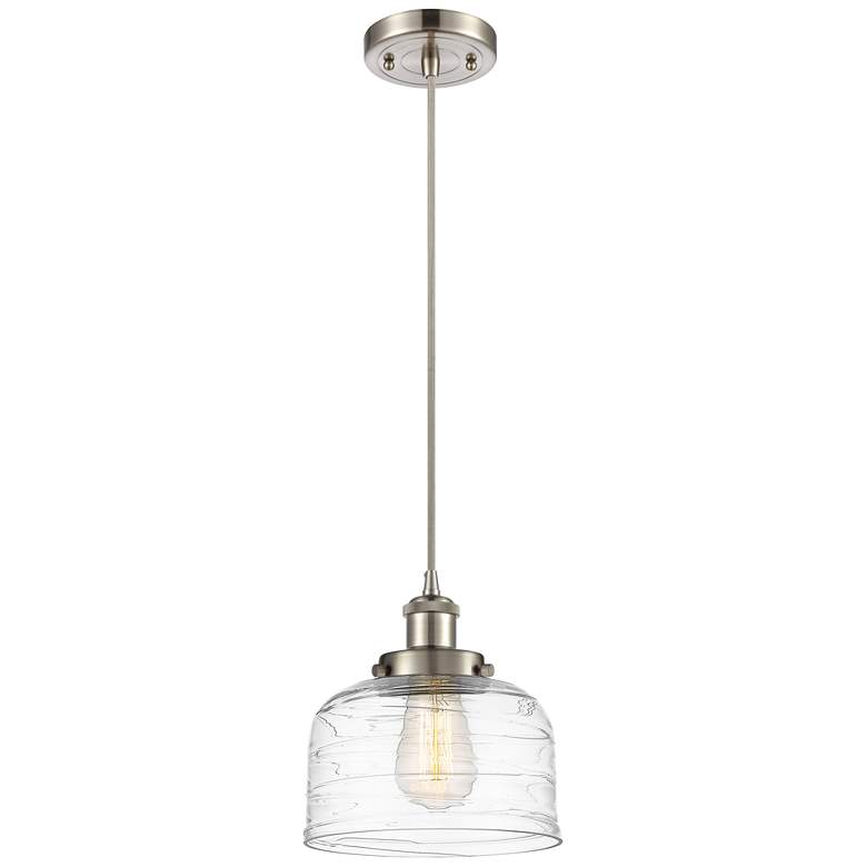 Image 1 Ballston Urban Bell 8" Brushed Nickel Corded Mini Pendant w/ Deco Shad