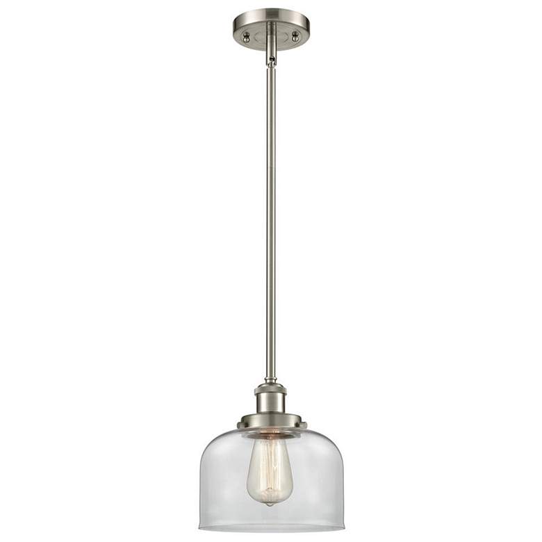 Image 1 Ballston Urban Bell 8" Brushed Nickel Stemmed Mini Pendant w/ Clear Sh