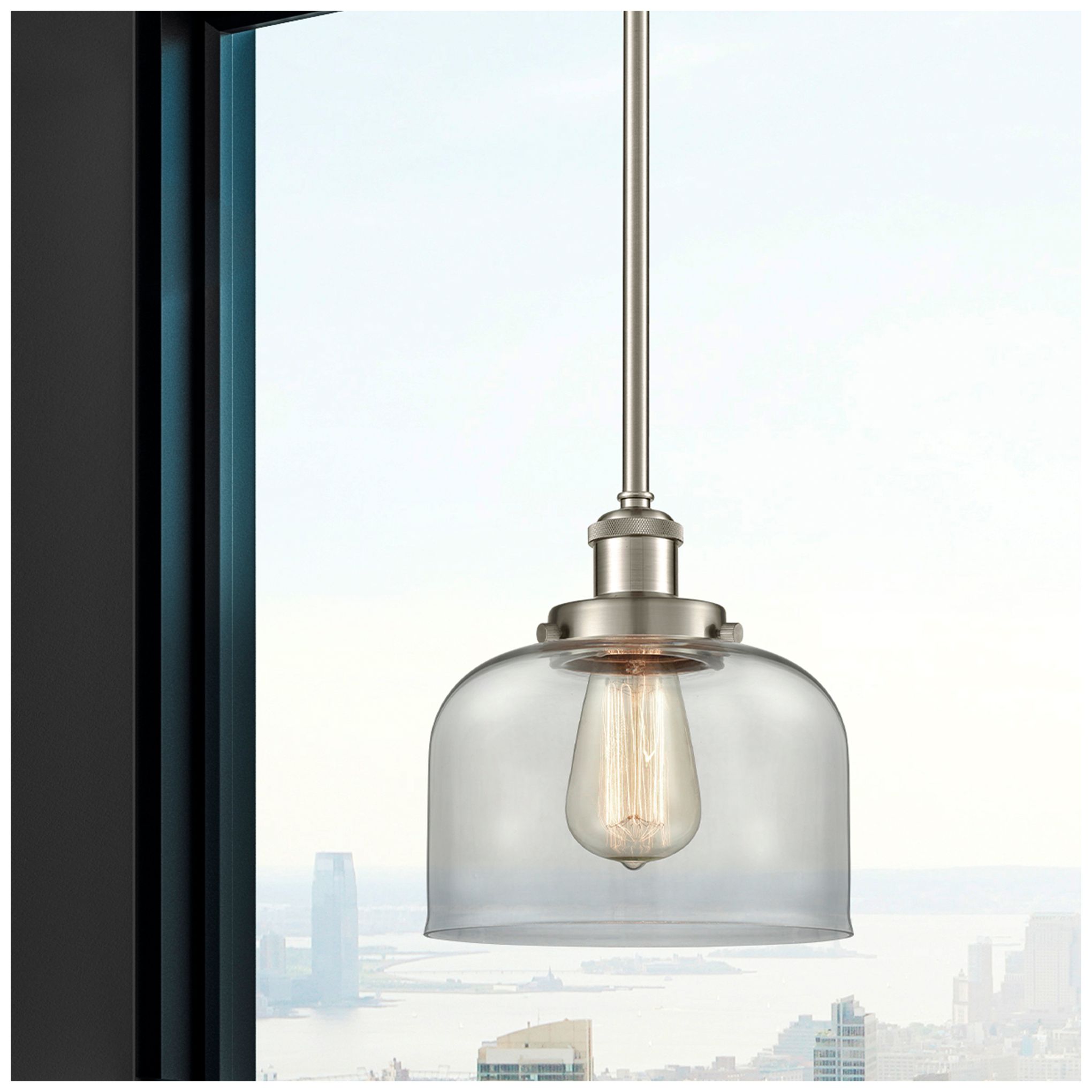 Image 2 Ballston Urban Bell 8" Brushed Nickel Stemmed Mini Pendant w/ Clear Sh more views