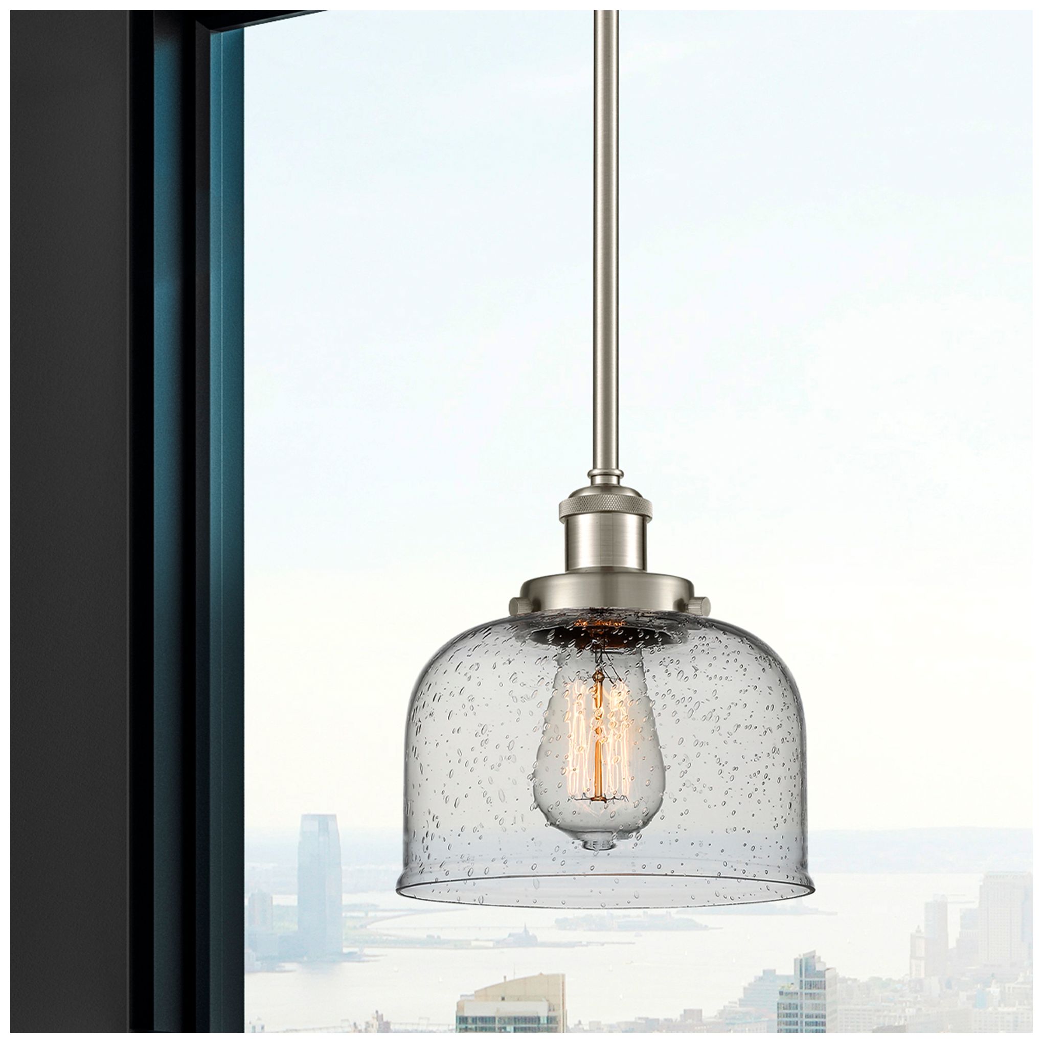 Image 2 Ballston Urban Bell 8" Brushed Nickel Stemmed Mini Pendant w/ Seedy Sh more views