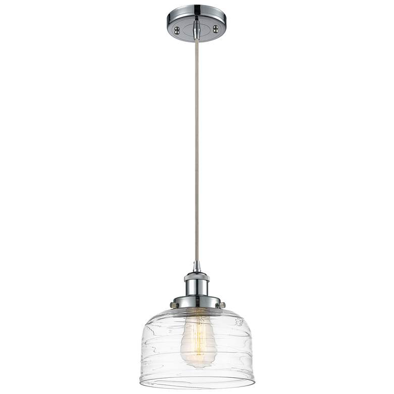 Image 1 Ballston Urban Bell 8" Chrome Corded Mini Pendant w/ Deco Swirl Shade