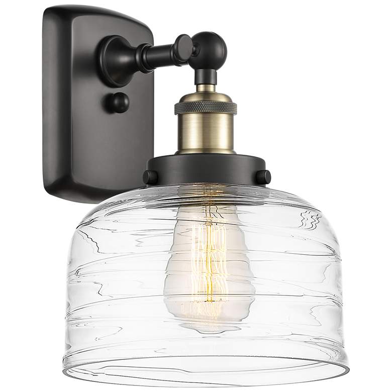 Image 1 Ballston Urban Bell 8" Incandescent Sconce - Black Brass - Swirl Shade