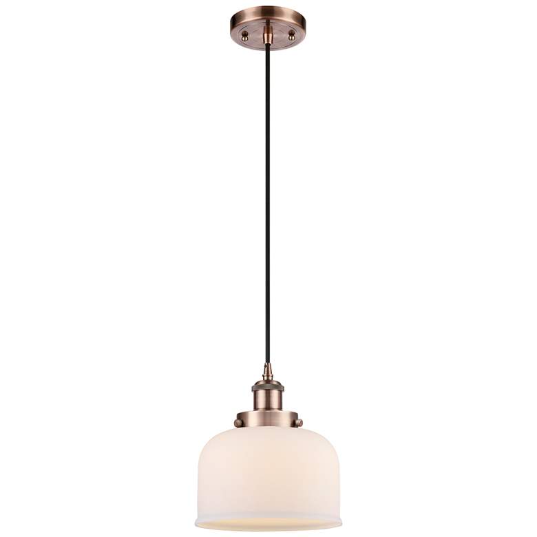 Image 1 Ballston Urban Bell 8" LED Mini Pendant - Antique Copper - Matte White