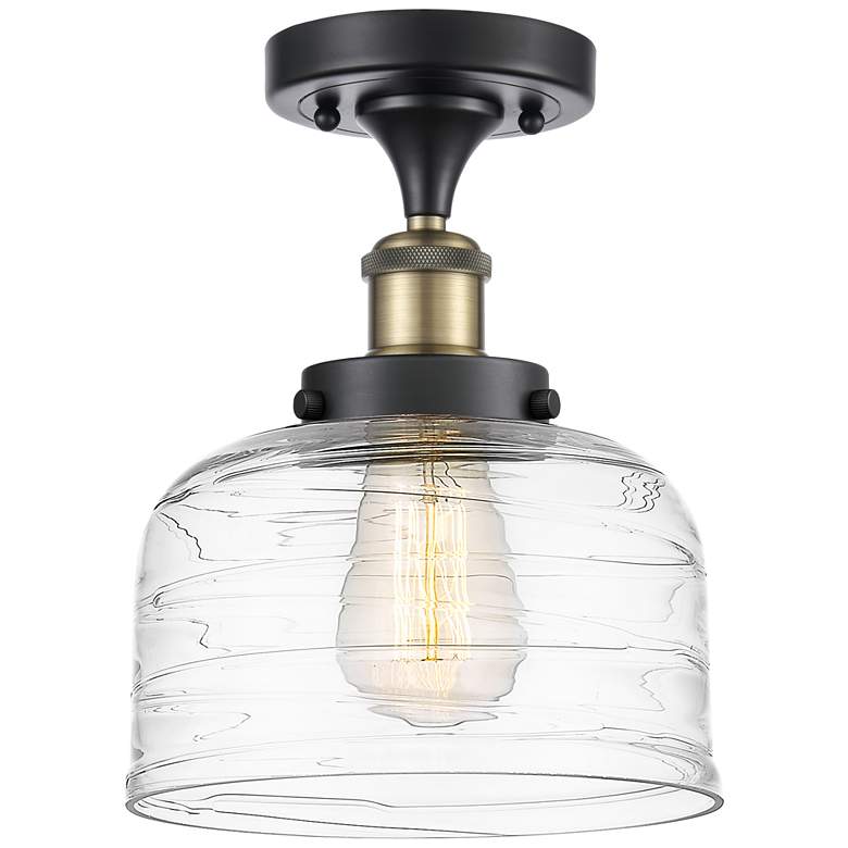 Image 1 Ballston Urban Bell 8" LED Semi-Flush - Black Brass - Clear Deco Swir