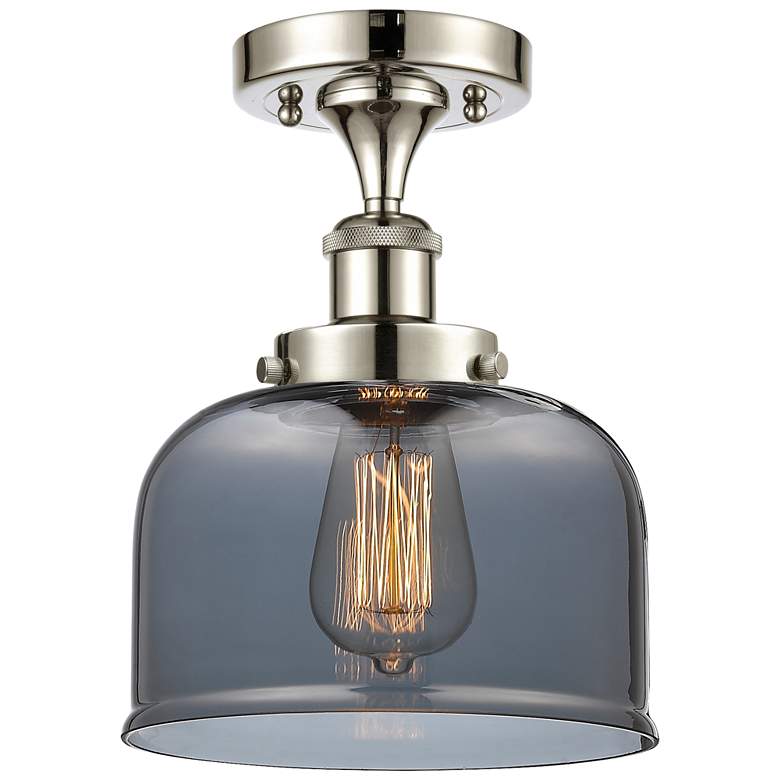 Image 1 Ballston Urban Bell 8" LED Semi-Flush Mount - Polished Nickel - Smoke