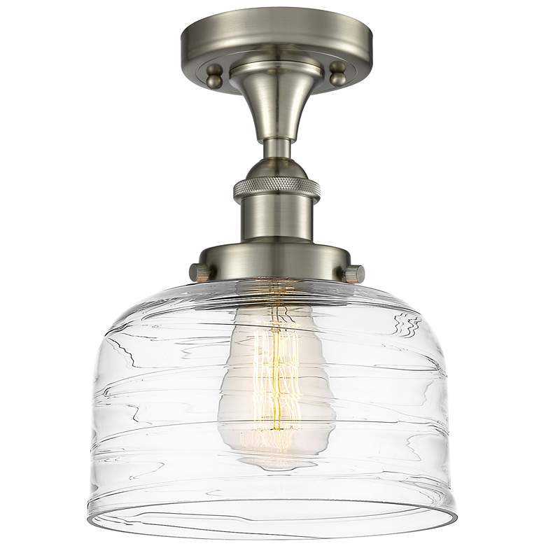 Image 1 Ballston Urban Bell 8" LED Semi-Flush - Satin Nickel - Clear Deco Swi