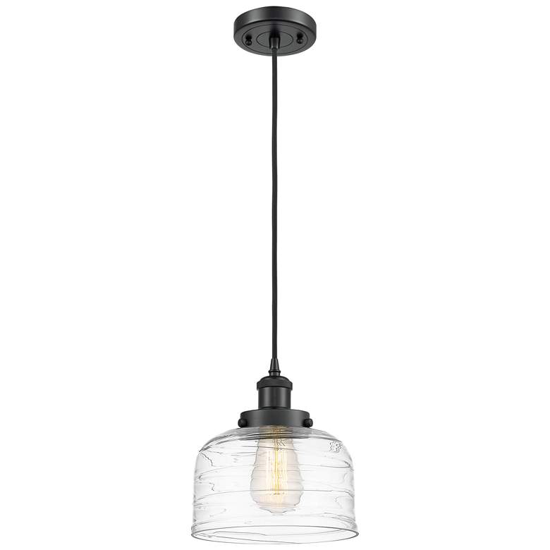 Image 1 Ballston Urban Bell 8" Matte Black Corded Mini Pendant w/ Deco Swirl S
