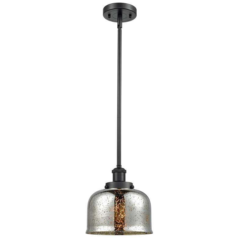 Image 1 Ballston Urban Bell 8" Matte Black Stemmed Mini Pendant w/ Mercury Sha