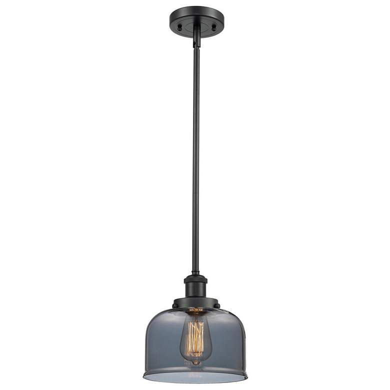 Image 1 Ballston Urban Bell 8" Matte Black Stemmed Mini Pendant w/ Smoke Shade