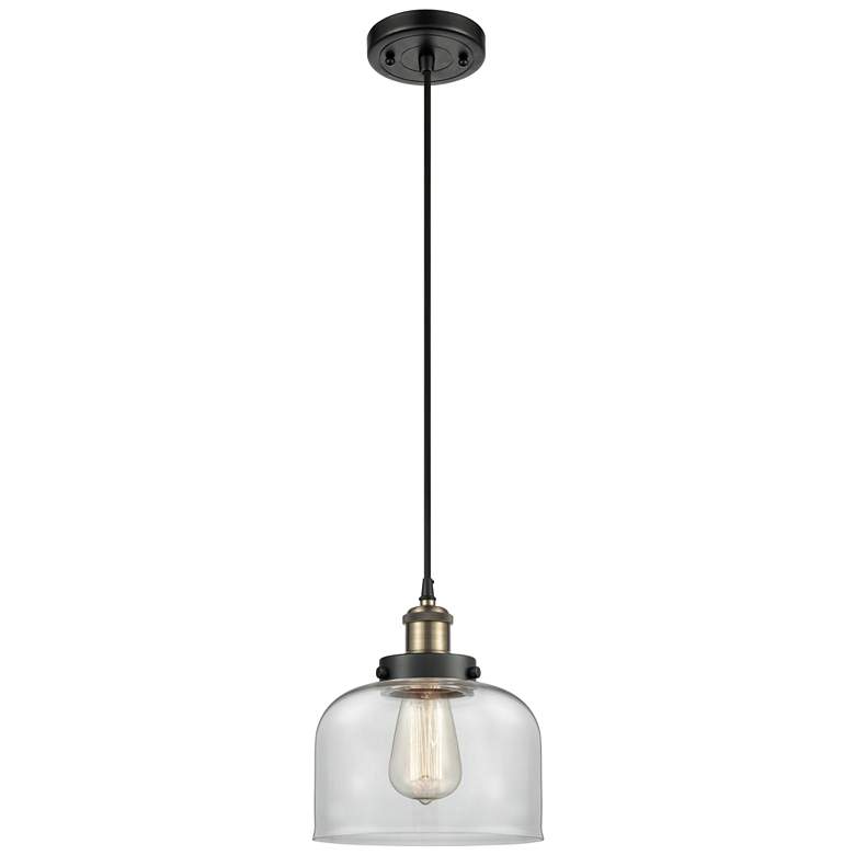 Image 1 Ballston Urban Bell 8" Mini Pendant - Black Antique Brass - Clear Shad
