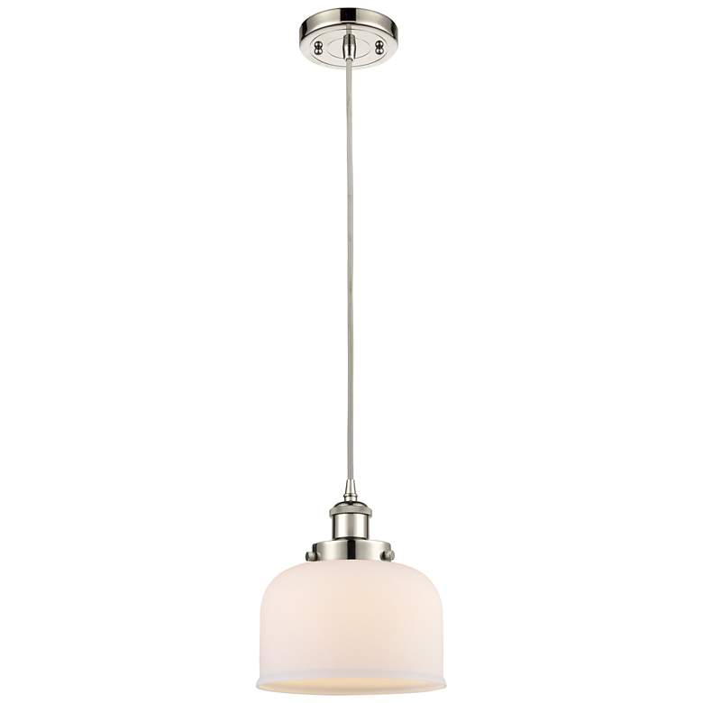 Image 1 Ballston Urban Bell 8" Mini Pendant - Polished Nickel - Matte White Sh