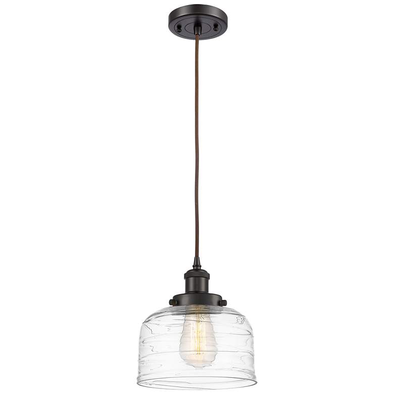 Image 1 Ballston Urban Bell 8" Oil Rubbed Bronze Corded Mini Pendant w/ Deco S