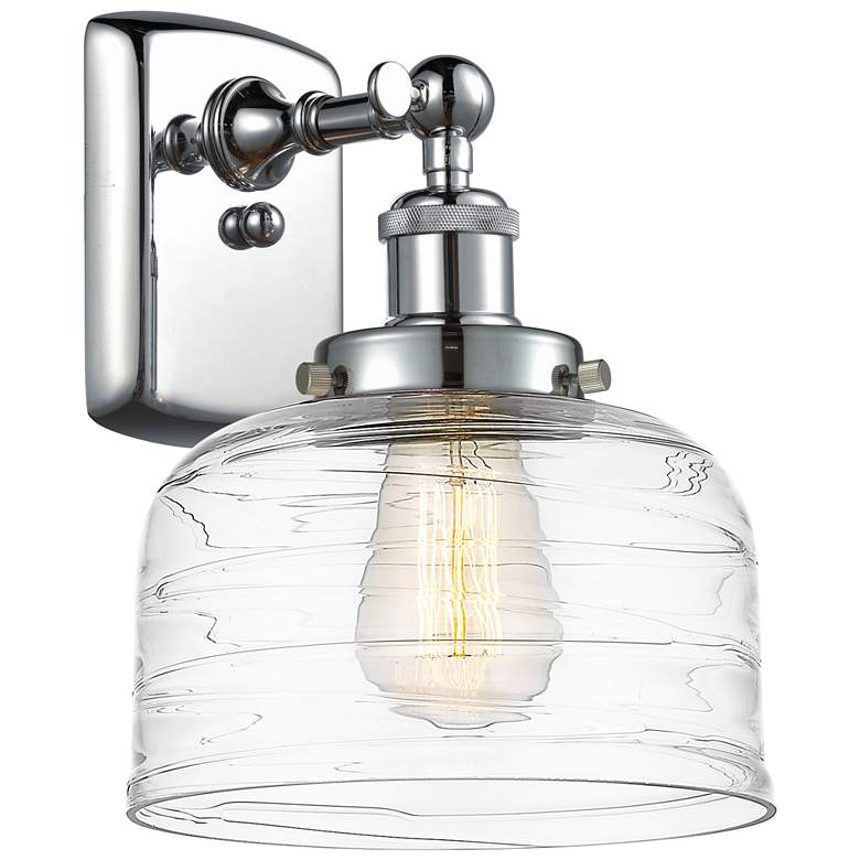 Image 1 Ballston Urban Bell 8" Polished Chrome Sconce With Clear Deco Swirl Sh