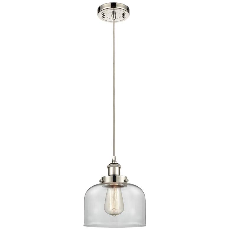 Image 1 Ballston Urban Bell 8" Polished Nickel Corded Mini Pendant w/ Clear Sh