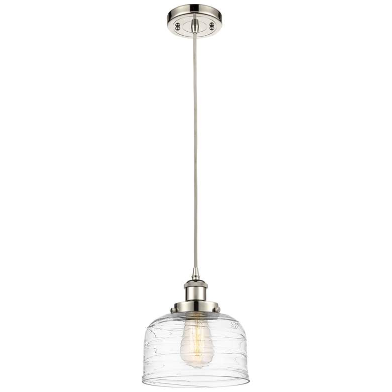 Image 1 Ballston Urban Bell 8" Polished Nickel Corded Mini Pendant w/ Deco Sha