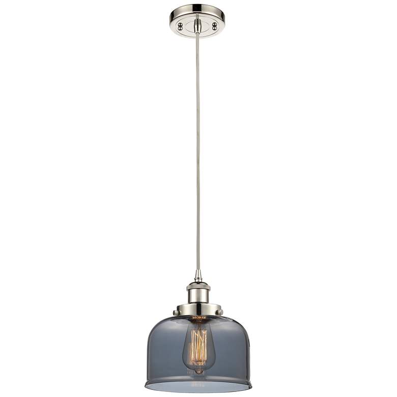 Image 1 Ballston Urban Bell 8" Polished Nickel Corded Mini Pendant w/ Smoke Sh