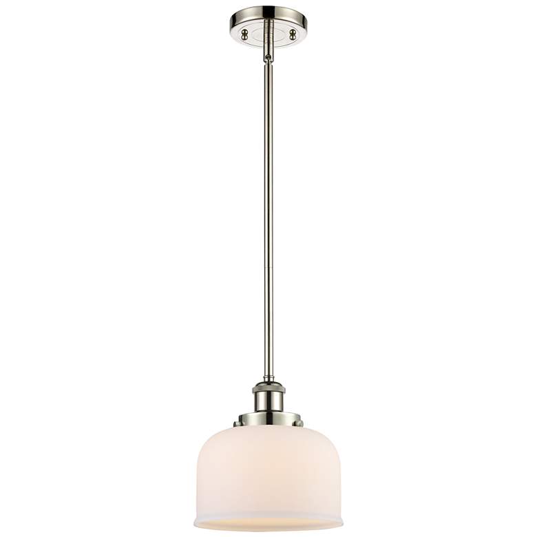 Image 1 Ballston Urban Bell 8" Polished Nickel Stemmed Mini Pendant w/ White S