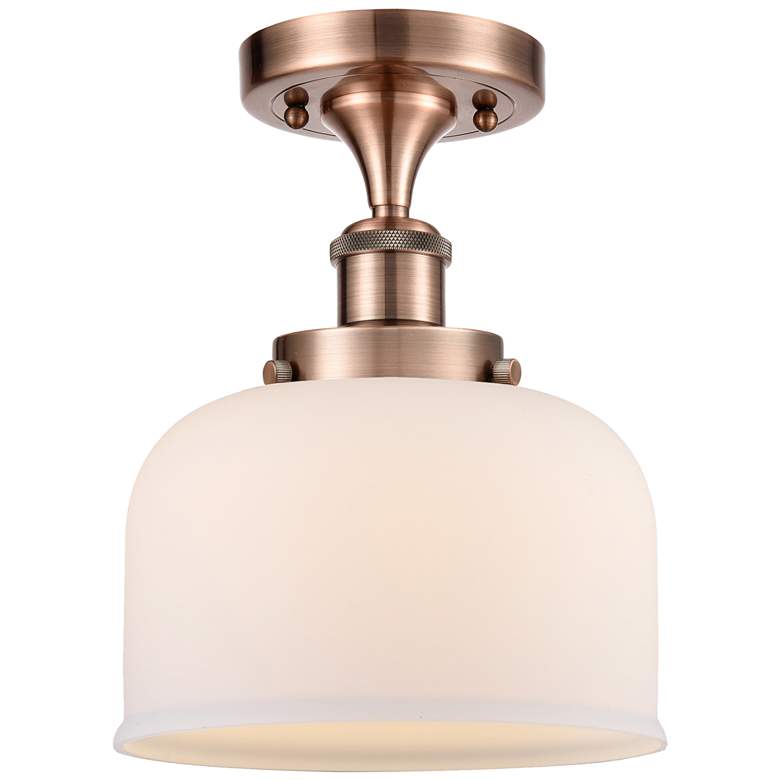 Image 1 Ballston Urban Bell 8" Semi-Flush Mount - Antique Copper - Matte Whit
