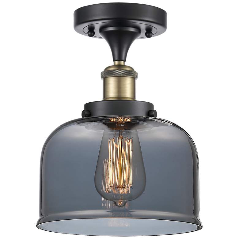 Image 1 Ballston Urban Bell 8" Semi-Flush Mount - Black Brass - Plated Smoke
