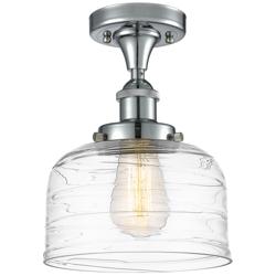 Ballston Urban Bell  8" Semi-Flush Mount - Chrome - Clear Deco Swirl