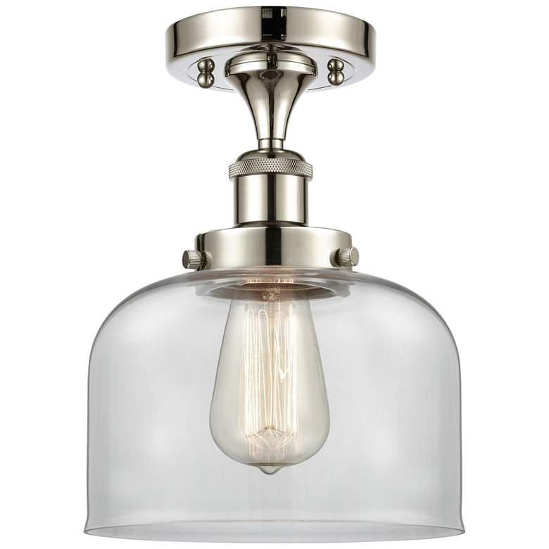 Image 1 Ballston Urban Bell 8" Semi-Flush Mount - Polished Nickel - Clear Sha