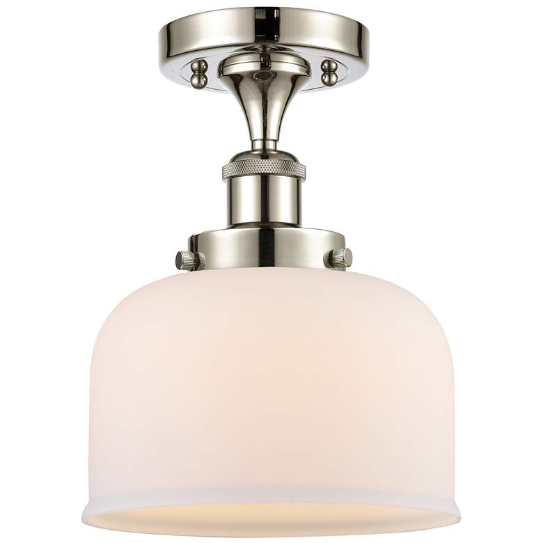 Image 1 Ballston Urban Bell 8" Semi-Flush Mount - Polished Nickel - Matte Whi