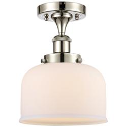 Ballston Urban Bell  8" Semi-Flush Mount - Polished Nickel - Matte Whi