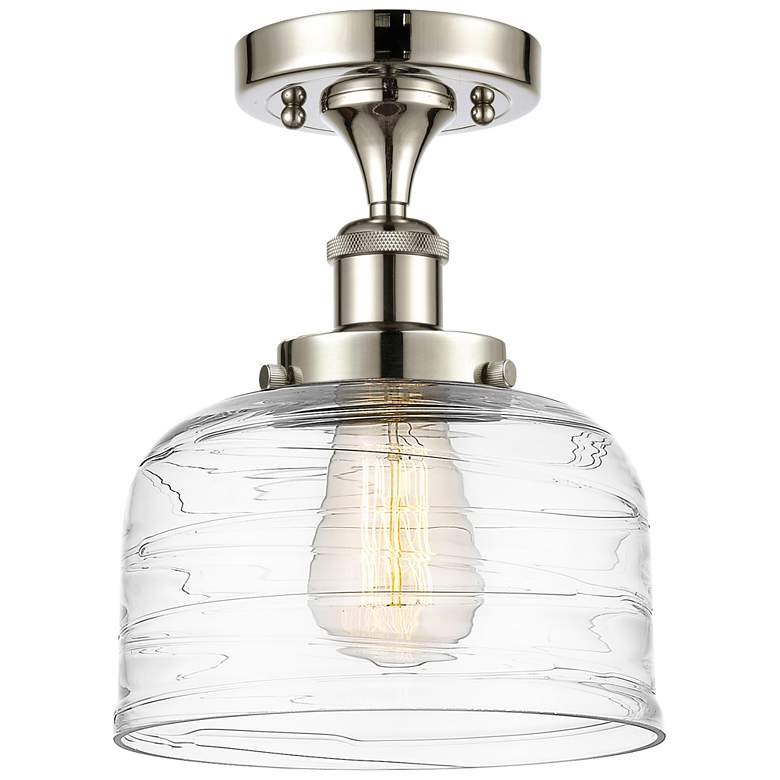 Image 1 Ballston Urban Bell 8" Semi-Flush - Polished Nickel - Clear Deco Swir